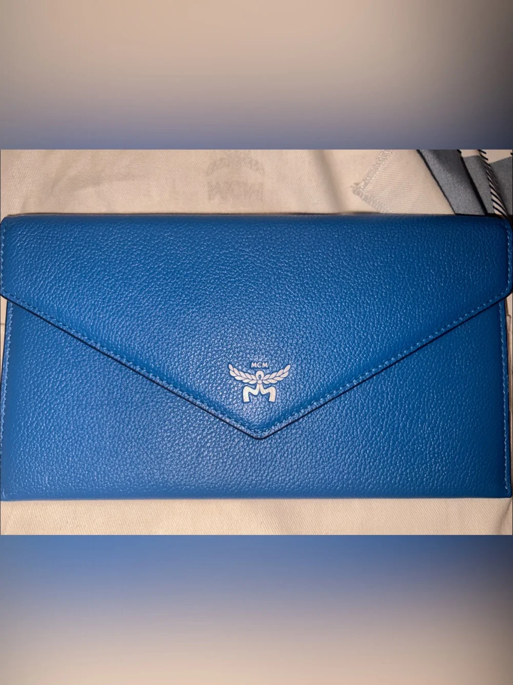 MCM Blue Textured Leather Envelope Wallet